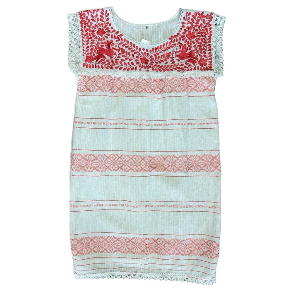 Oaxaca White-Coral Loomed Dress
